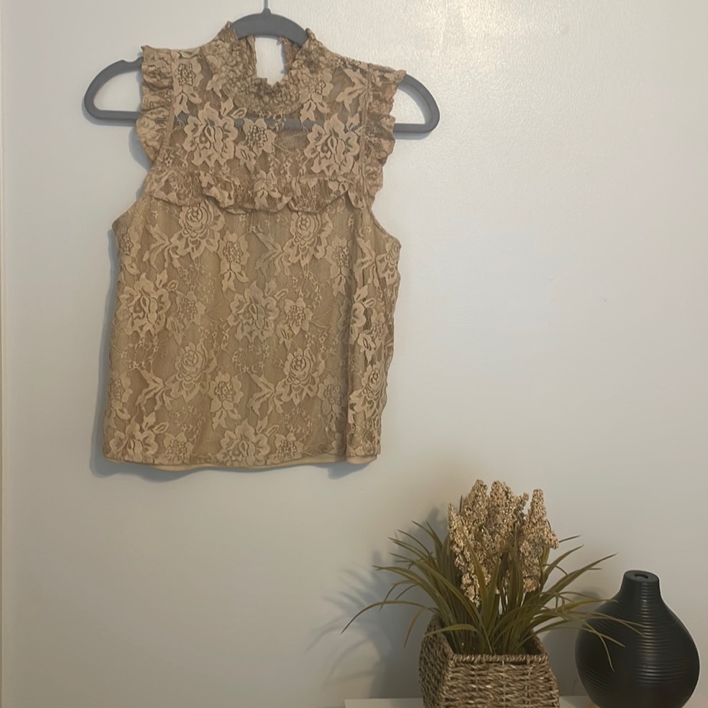 Lace Tan Sleeveless Top